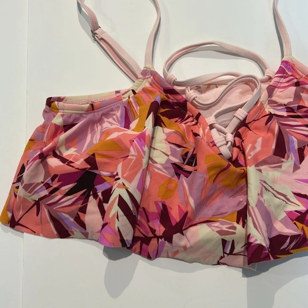 Malibu Dream Girl pink ruffle bikini swim top size large new
